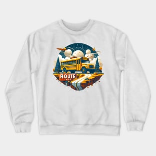 School Bus On An Adventurous Road Trip, Route Tales Crewneck Sweatshirt